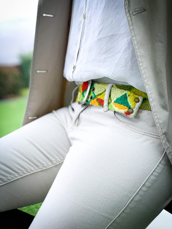 cinturón étnico tonos verdes - cinturón bordados tejido a mano